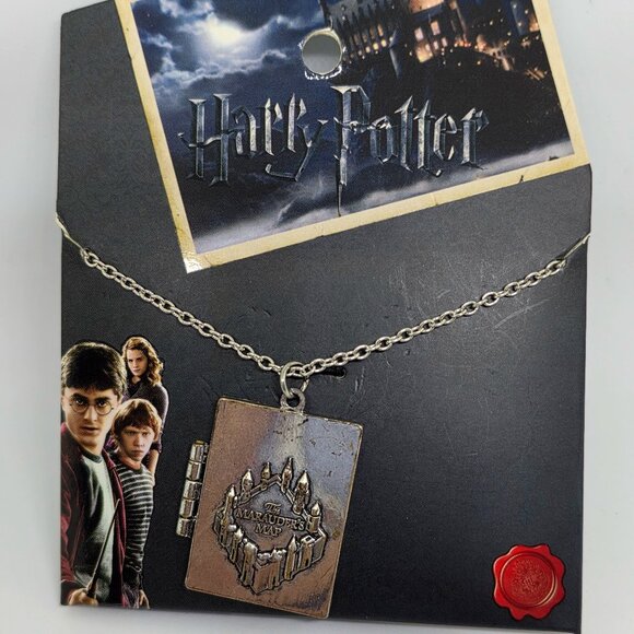 NWT Harry Potter Marauders Map Locket Necklace Silver 30" Necklace - Picture 1 of 10